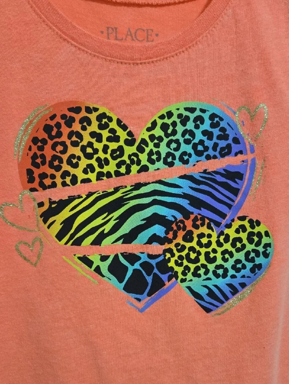 The Children's Place Coral Pink Short Sleeve Tee with Rainbow Animal Heart